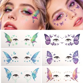 Glitter Butterfly Face Temporary Tattoos Stickers Butterfly Face Tattoos for Princess Fairy Makeup Face Accessories Decorations