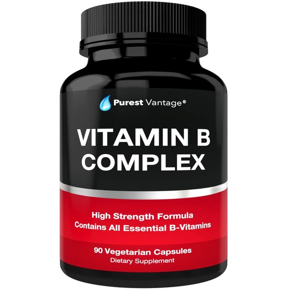 Vitamin B Complex Vitamins B12, B1, B2, B3, B5, B6, B7, B9, Folic Acid - Super B Complex Vitamins for Women, Men, Adults – Aids in Energy, Stress, and Immunity - 90 Vegetarian Capsules