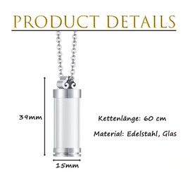 TJUSPIRIT Memorial Jewellery Cremation Urn Ash Memorial Pendant Necklace for Ashes Hair Flower Bottle Pendant for Opening Locket Pendant Memorial Jewellery for Women Men, Stainless Steel