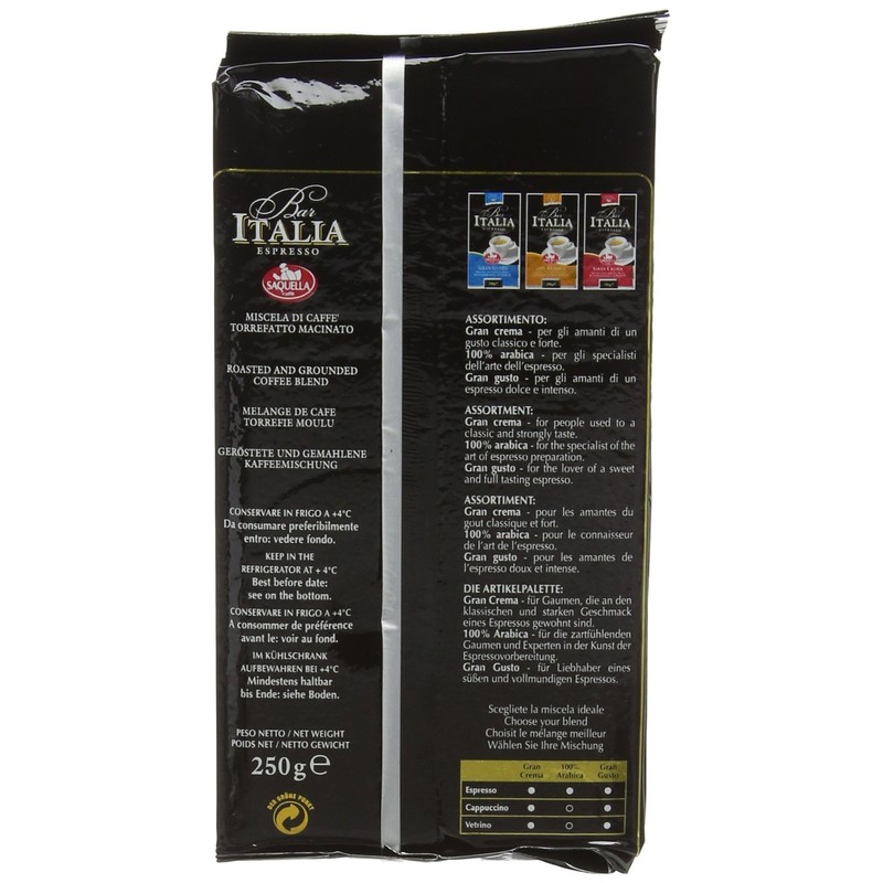 Saquella Bar Italia 100 Percent Arabica Slow Roasted Gourmet Italian