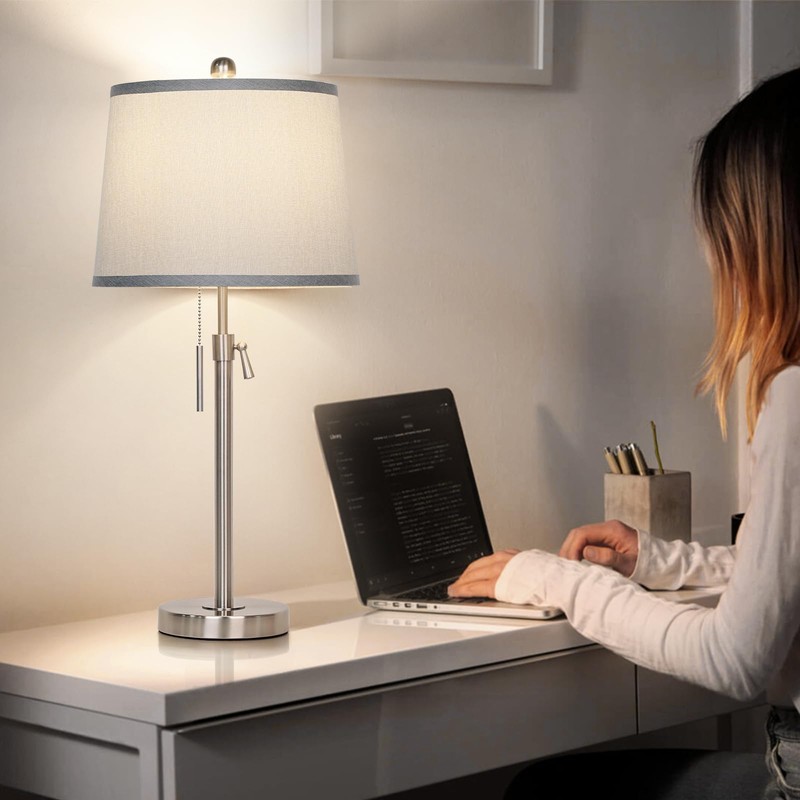 JUNNAI Table Lamps Set of 2, Bedside Lamp Silver Tall