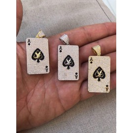 HarlemBling Solid 925 Sterling Silver Iced Out Ace Of Spades Pendant - Men's - Great For Any Chain! Hip Hop Style (Natural Silver)