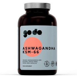 Organic Ashwagandha KSM-66 Capsules 3-in-1 Complex - Black Pepper + Ginger - Ashwagandha Root Extract Powder 180 Vegan Capsules - High Strength Herbal Supplement UK Made - Godo