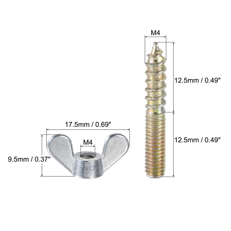 uxcell 20pcs M4x25mm Hanger Bolt, 10pcs M4 Wing Nuts for