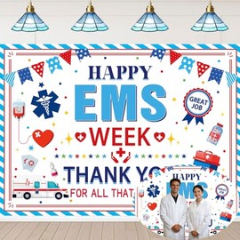 Happy EMS Week Banner Backdrop 6x4FT Thank You for All You Do Sign Background Emergency Medical Services Appreciation Week Decorations Supplies