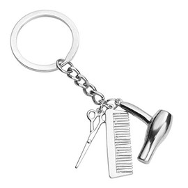 Jovivi - Portachiavi 3 in 1 “salone di bellezza”, con pendenti a forma di phon, forbici e pettine, colore: argentato
