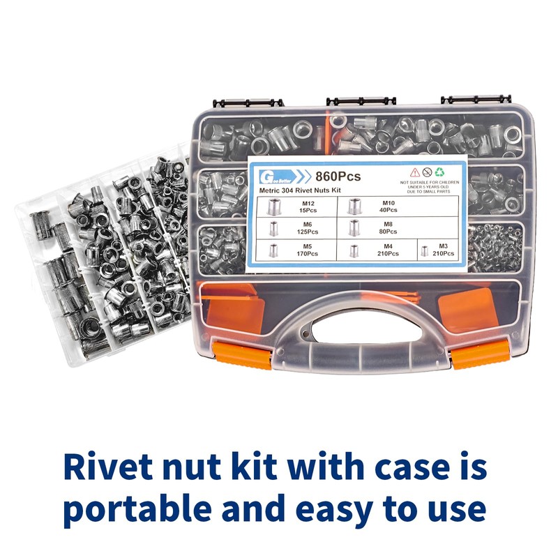 GOOBETTER 860pcs Metric Rivet Nuts Assortment Kit, M3 M4 M5
