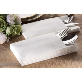One's & Unique Table Napkins, Air Laid Linen-Feel 50 Pcs. 16"x16" 1/8 Folded Kangaroo Dinner Napkins, European Quality, Soft & Durable, Flatware Pocket for Weddings, Parties or Events (White)