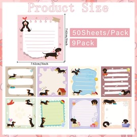 Kinretixia Haftnotizen mit Dackel-Motiv, 9 Stück süße Haftnotizen, Hundegeschenke für Frauen, Cartoon-Dackel-Notizblöcke, selbstklebende Notizblöcke mit Hund, Dackelgeschenke