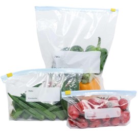 QIYIG 60 Pcs Freezer Bags Sandwich Bags Large Reusable Food Plastic Seal Bag Soup Storage Zip Lock Bag (S+M+L(60 Bags))