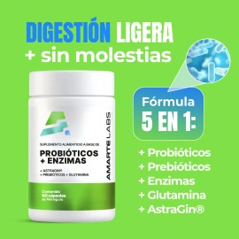 Amarte Labs Probiticos 5-en-1 con Enzimas Digestivas, Prebiticos, Glutamina y AstraGin, 24,000 Millones UFC, 7 Cepas Premium, Digestin Ligera,...     