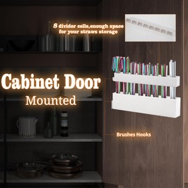 NEEVIRID Straw Holder Straw Organizer Reusable Straw Holder Storage for Drinking Straws Cabinet Door Mounted (White)