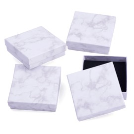 PandaHall 18 White Marble Effect Square Cardboard Jewellery Boxes - 9.1 x 9.1 x 2.9 cm