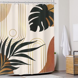 Glawry Boho Mid Century Shower Curtain 60Wx72L Inches Abstract Tropical Palm Leaves Modern Minimalist Plant Botanical Geometric Bathroom Aesthetic Bath Accessories Art Home Decor Fabric 12 Pack Hooks