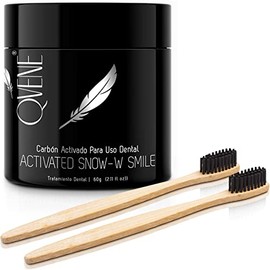 CARBON ACTIVADO | Uso Dental | ACTIVATED SNOW-W | Blanqueador Diental | Mal Aliento | KIT: 60 gr + 2 Cepillos de Bambu