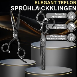 Purple Dragon Hairdressing Scissors Set 6 Inch Black Hair Cutting Scissors Set (Hair Scissors & Thinning Scissors) with 2 Combs Hair Beard Trimming Shaping Care for Men Women Family Barber Hairdresser