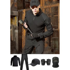 VPZenar Tactical Suit,Military Pants and Shirt,Cap Balaclava Gloves Set,Black Uniform Men's Airsoft Gear
