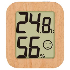 Shinwa 73234 Sokutei Digital Temperature and Hygrometer, Environmental Checker, Wood, Light Brown