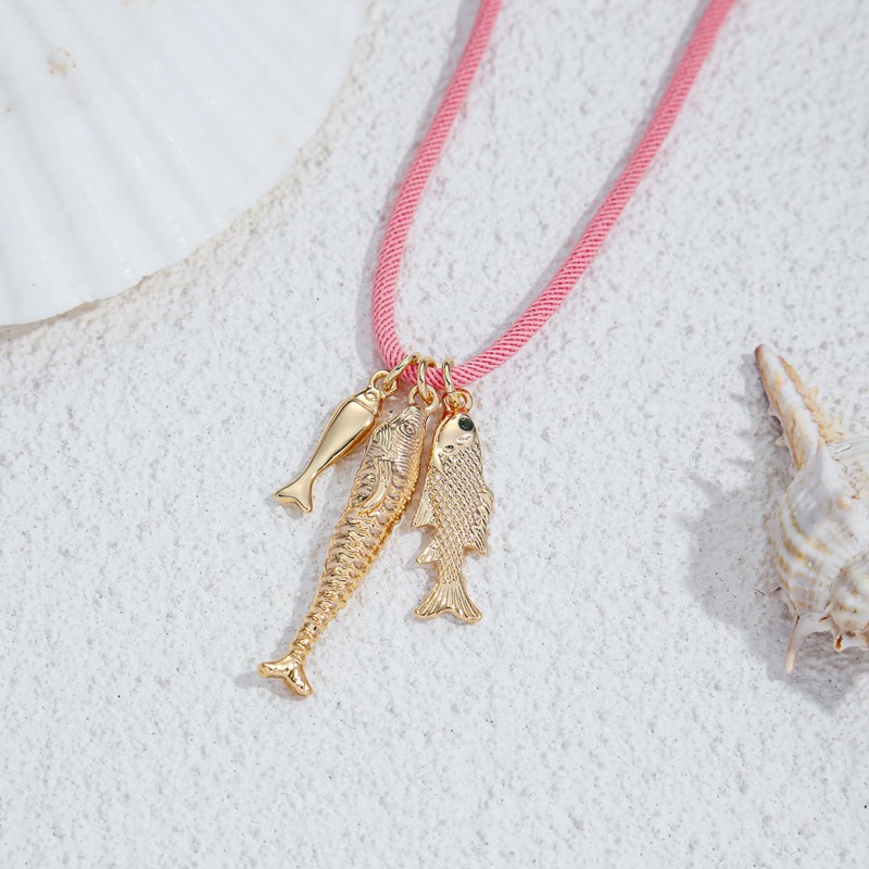 CLASSYZINT Fish Necklace for Women Pink Rope Charm Necklace