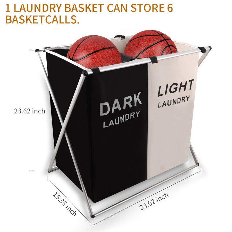 Nicesail Laundry Basket 2 Section Hamper Washing Storage Basket Bag,