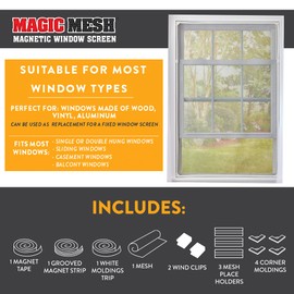 Magic Mesh Magnetic Window Screen- DIY Custom Window Screen, Suitable for Most Windows up to 55 in x 36 in
