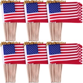 100 Packs of Small American Flags on Sticks, 8 x 12 Inches Mini Handheld US Flags Stick with Solid Wooden Pole Safety Spear Tip for Yard, Memorial Day, 4th of July, Independence Day Decorations