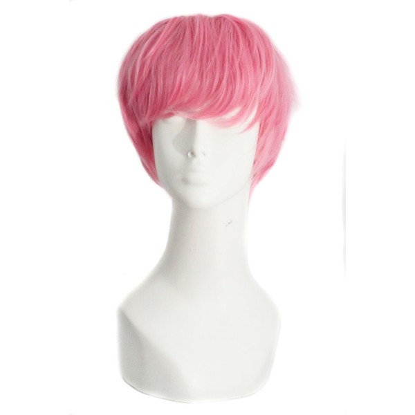 MapofBeauty Short curly men's curly wig (dark pink)