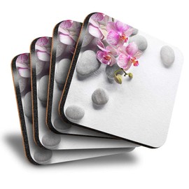 Destination Vinyl ltd Great Coasters (Set of 4) Square - Orchid Flowers Spa Pretty Pink Garden Drink Glossy Coasters/Tabletop Protection for Any Table Type #24240