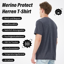 Merino Protect 100% Merino Wool T Shirts for Men Odor Resistance Base Layer Hiking Travel T-Shirt Soft Undershirt