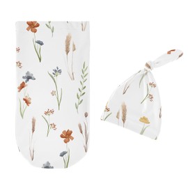 Sweet Jojo Designs Boho Floral Garden Flower Girl Baby Cocoon Swaddle and Beanie Newborn Jersey Set Infant Wearable Blanket Going Home Outfit Set - Watercolor Bohemian Farmhouse Vintage Shabby Chic