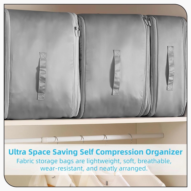 Zjyufy Pack of 3 Ultra Space-Saving Self-Compression Organiser, Space-saving Compressing