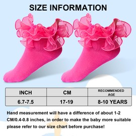 Bcautay 3 Pairs Girls Lace Ankle Socks Trim Double Layer Cute Comfortable Frilly Dress Ankle Socks for Girls aged 8-10 Years (US, Age, 8 Years, 10 Years, Colourful)