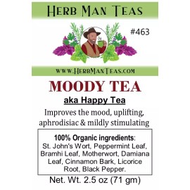 HERB MAN TEAS MOODY TEA is proven uplifting blend to help with the blues. DEPRESSION RELIEF. - 2.5 oz bag - 30 cups, Just the tea