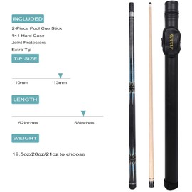 CUEELF Pool Cue Stick,Low Deflection Shaft Billiard Cue Sticks with 1X1 Hard Case,Professional Billiards Ques Sticks with 13mm Tips,19.5-20 oz Pool Stick Set