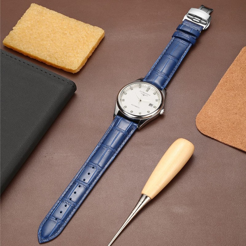 Moran Quick Release Leather Watch Bands Deployment Butterfly Buckle Calfskin