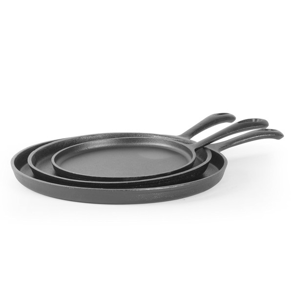 Commercial Chef Round Cast Iron Griddle Pan 3-Piece Set –
