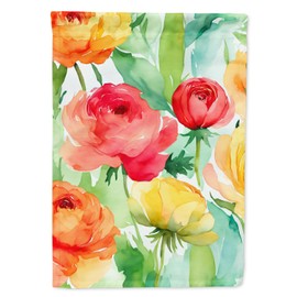 Caroline's Treasures Ranunculus in Watercolor House Flag Large Porch Sleeve Pole Decorative Outside Yard Banner Artwork Wall Hanging, Polyester, House Size, Multicolor