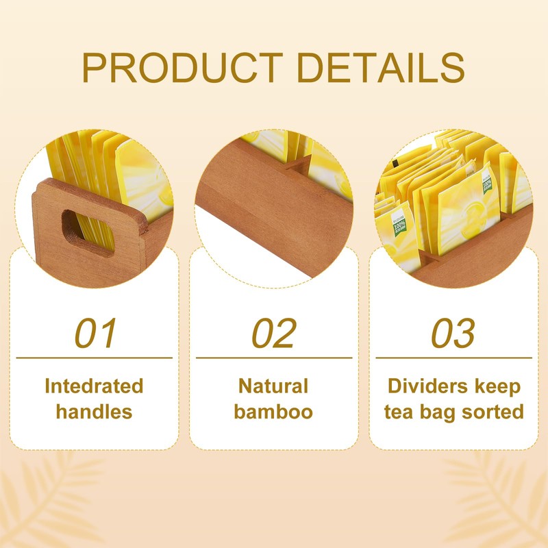 sourcing map 2 Pcs Tea Bag Organizer, 3 Compartments Pine