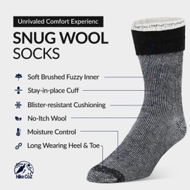 HikeCoz Merino Wool Socks for Men & Women Cozy Winter Socks with Anti-blister Cushioning and Moisture Control