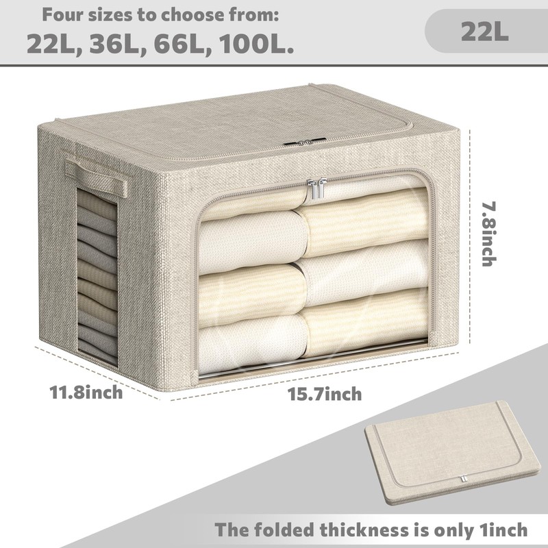 FHSQX 6 Pack Clothes Storage Bins with Metal Frame Foldable