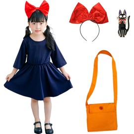 Tumao Witch Koko Dress, Cosplay, Kids, Kiki's Delivery Service, Halloween, Cosplay, Kids, Girls, Kiki, Cosplay, Halloween, Costume (M, 4-Piece Set)