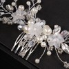 Teyglen Silver Flower Wedding Hair Comb Headband Bridal Pearl Crystal