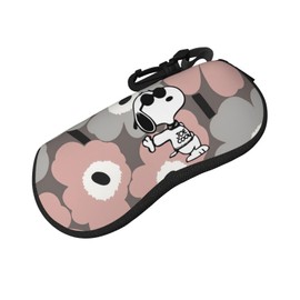 Asamike EGX161 Glasses Case, Snoopy Glasses Pouch, Glasses Bag, Splashproof, Scratch-Resistant, Zipper Type, Hook, Sunglasses Case, Cute, Eyeglass Case, Cosmetic Bag, Pencil Bag, Fashionable Print,