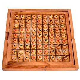 Sudoku Board 9 x 9 with Natural Wooden Pens and Printed Numbers in 2 Colours, Strategic Puzzle Game, Puzzle Wood Sudoku Board, Strategy Game for One Person, Sudoku Wooden Game