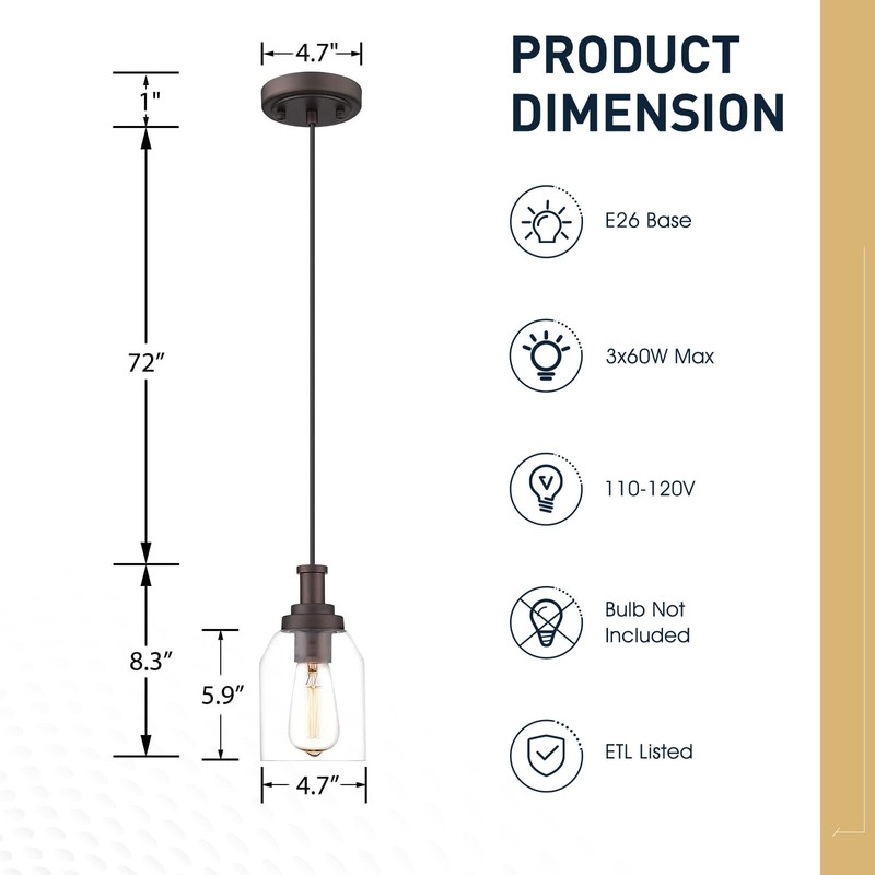 zeyu 1-Light Farmhouse Pendant Light, Modern Hanging Pendant Lighting with