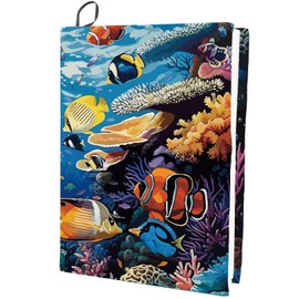 CRASPIRE Submarine World Stretchable Book Cover Fish Washable Reusable Large Nylon Book Protector Elastic Notebook Wraps Suitable for 9 x 11in Hardcover Books Classroom Students