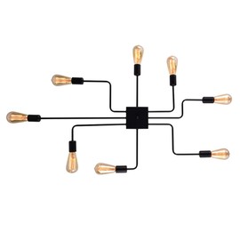 mirrea Modern Industrial Semi-Flush Mount Metal Ceiling Lighting for Rectangular Room 8 Lights (Black Painted)