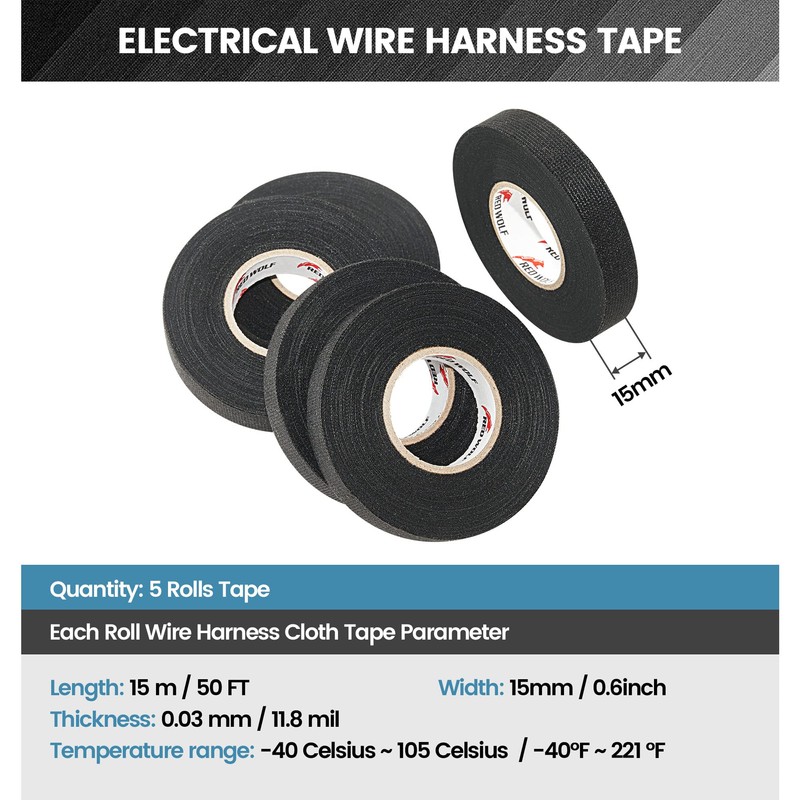 RED WOLF Wire Electrical Tape, 3/5 Inch x 50 Feet