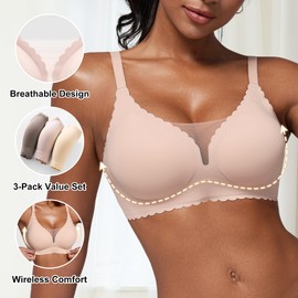 Wireless Seamless Bras for Women with Support - Push Up Bra for Womens No Underwire - Padded No Wire Comfort Bralette Breast Lift for Back Fat - Coverage Comfortable Bralettes Wirefree 3 Pack (3P3,XL)