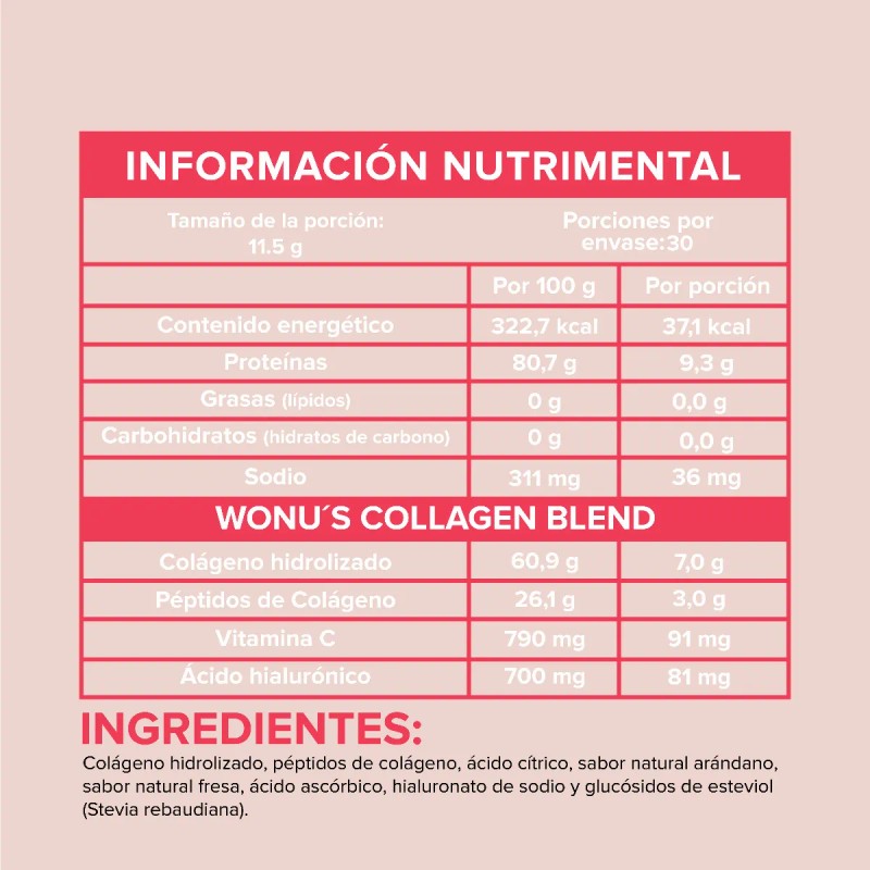 Wonu Colágeno Hidrolizado Polvo Con Ácido Hialurónico 345g
